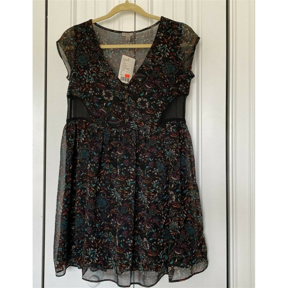 Ecote Top Blouse Black Sheer Flowy NEW size Baby Doll size XS Floral